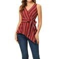 thumbnail image 1 of INSPIRE CHIC Hauts d'Été pour Femmes Sans Manches à Encolure en V Portefeuille à Taille Nouée Hauts L Rouge, 1 of 6