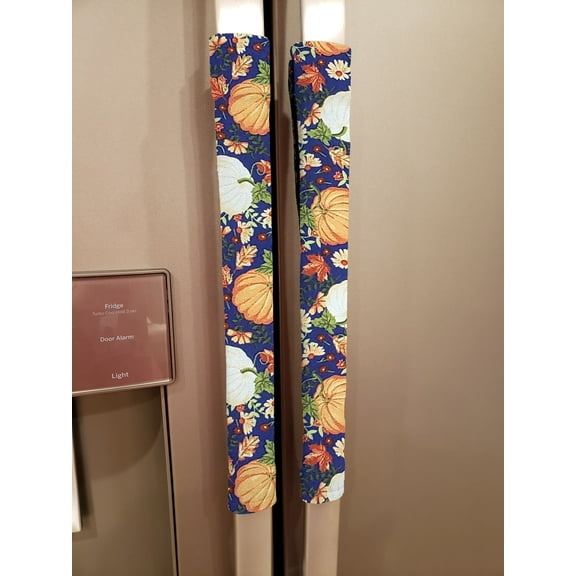 Fall Harvest Refrigerator Oven Dishwasher Handle Covers by Penny's Needful Things (15 Inch) (Set of 2) (Pumpkins on Purple)