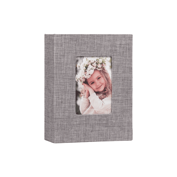 Gray Linen 4×6 Insert Photo Album,  100-Page Single-Pocket Picture Book for Travel & Family Memories