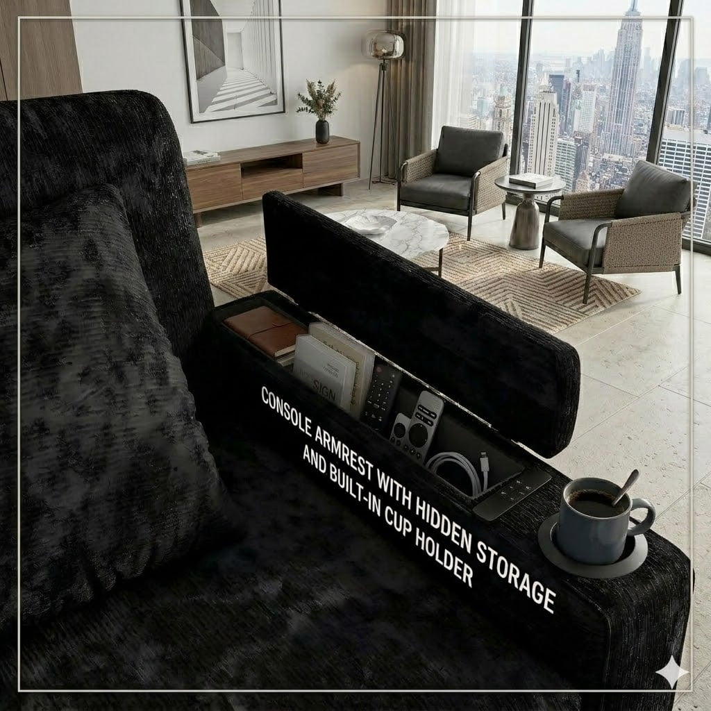 EPOWP 81" Modular Sectional Sleeper Sofa, L Shaped 5-Seater Couch with Pull Out Bed, Large Storage Chaise, USB Charging Ports & Cup Holders, Chenille Sofa Bed for Living Room, Black
