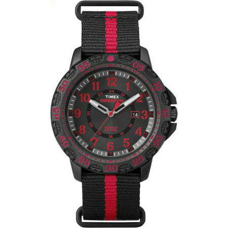 Timex Men's Expedition Gallatin Black/Red Watch, Black/Red Striped Nylon Slip-Thru Strap