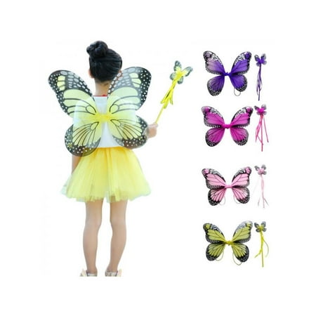 VICOODA Double Folding Butterfly Wings Princess Fairy Stick Props Children Costumes Suit Home Garden Festive Party Supplies