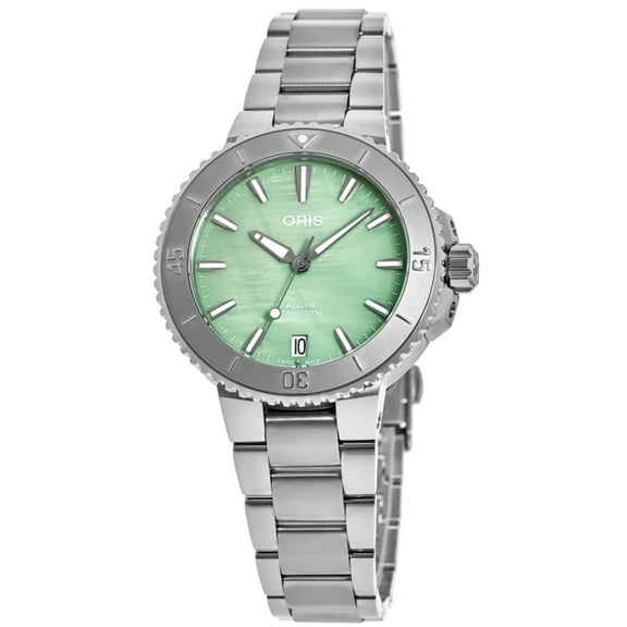 Oris Aquis Date Green Mother of Pearl Dial Steel Women's Watch 01 733 7770 4157-07 8 18 05P