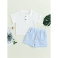 thumbnail image 2 of Caoirhny Toddler Boys 2PCS Shorts Sets Solid Color Short Sleeve Button Tops and Drawstring Shorts Sets, 2 of 9