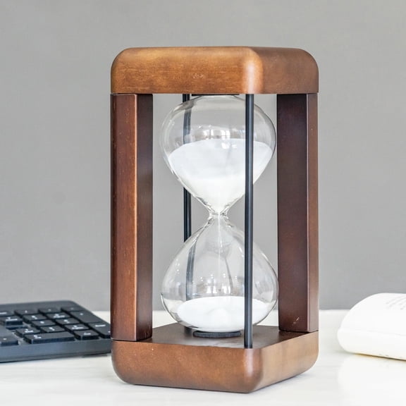 Large Premium Walnut Hourglass,60 Minutes Sand Timers,Hour Glass with Sand Timer for Gift,Hourglass Decor for Home, Desk,Office, Wedding Decor (White)