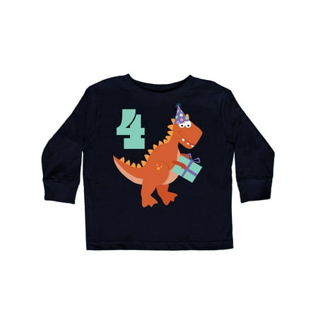 

Inktastic 4th Birthday Dinosaur Gift Toddler Boy or Toddler Girl Long Sleeve T-Shirt