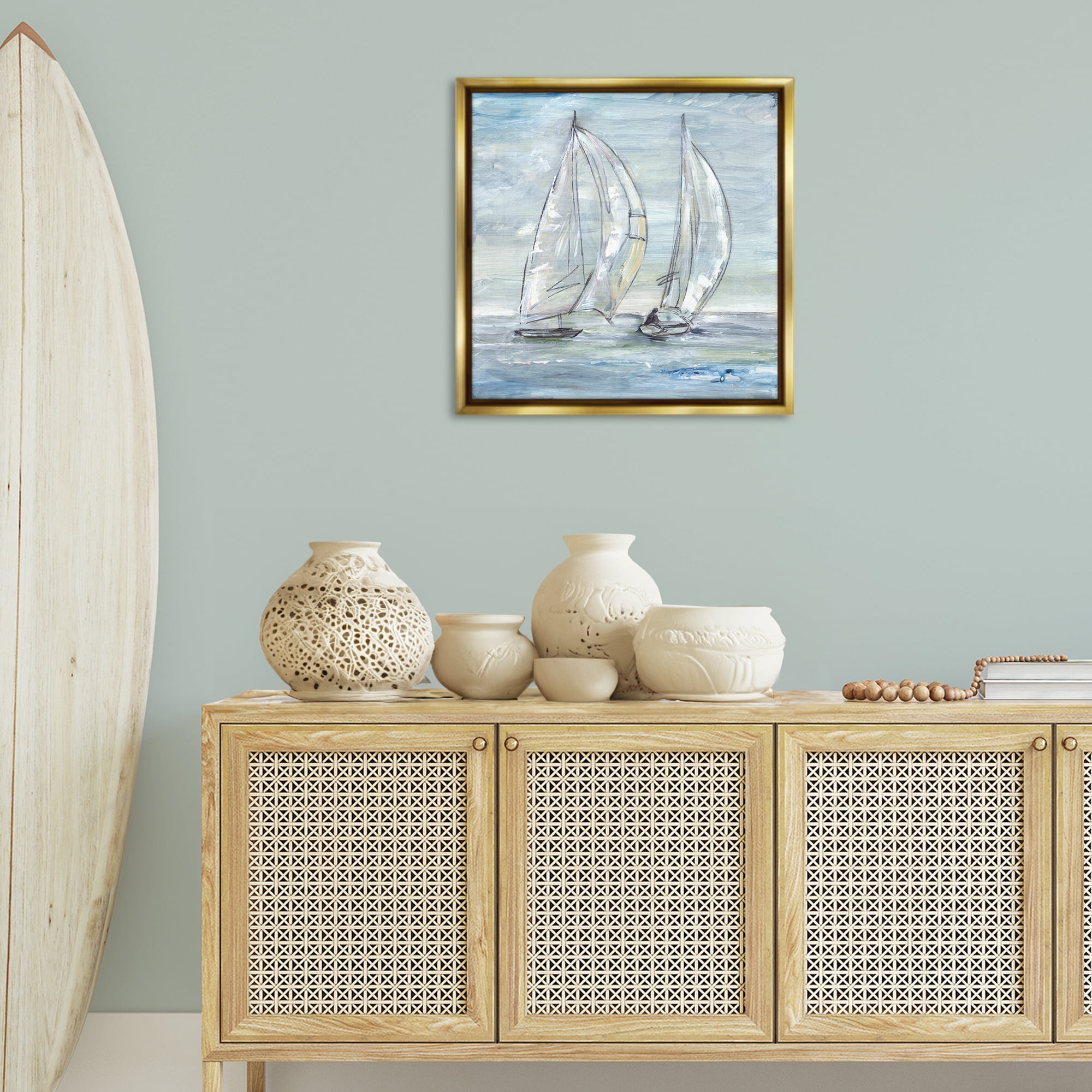 Stupell Industries Windswept Sailboat Duo Nautical & Beach Painting Gold Floater Framed Canvas Art Print Wall Art, 25 x 25
