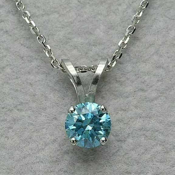 2.00CT Round Cut Blue Simulated Diamond 925 Silver Solitaire Pendant 14k White Gold Plated
