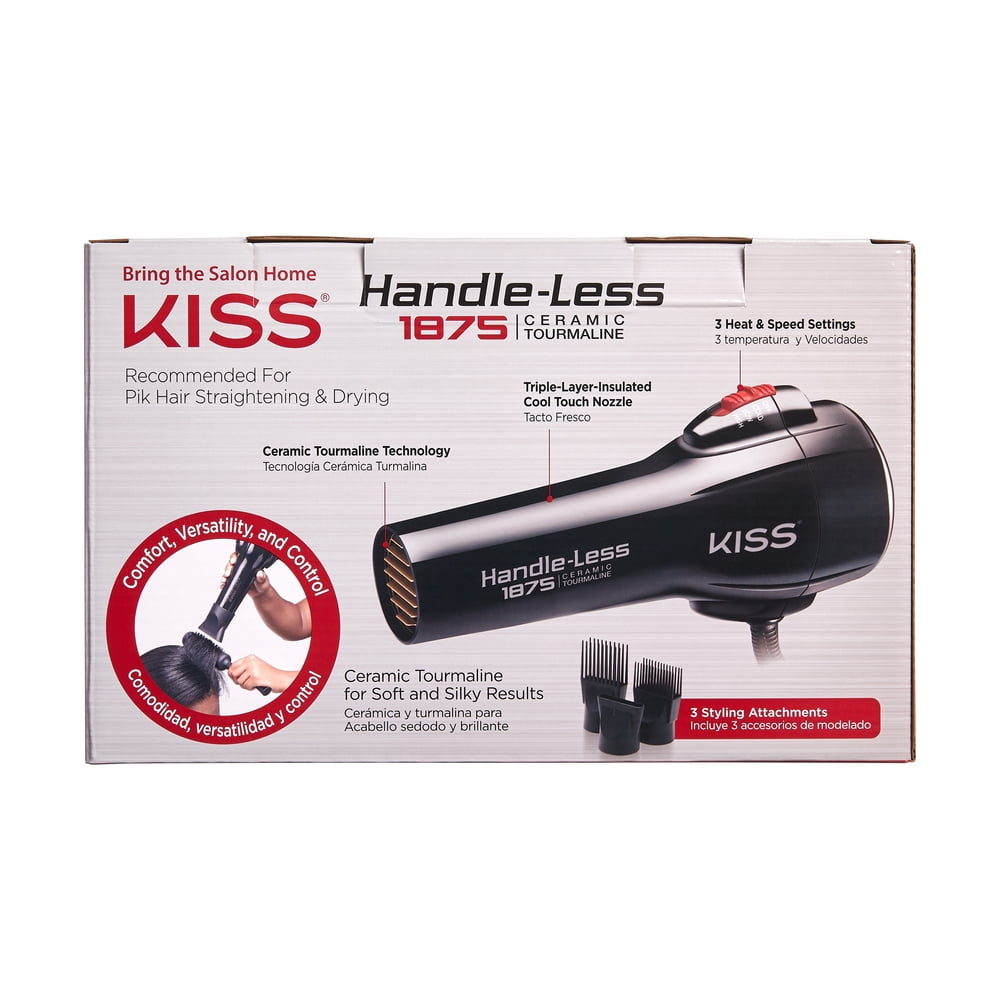 KISS Handle-Less Ceramic Tourmaline Hair Dryer, 1875 Watts, 3 Attachments