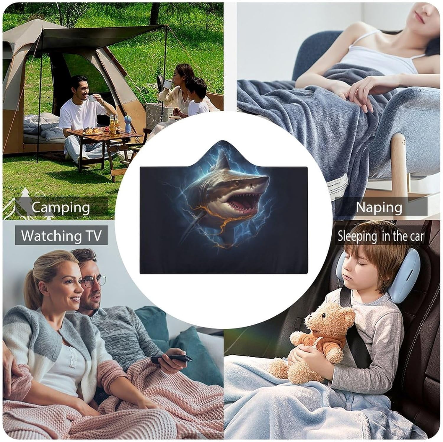 Shark Wearable Blanket Soft Cozy Plush Fleece Blanket Hoodie for Couch, Hooded Blanket Decorative for Shark Lovers