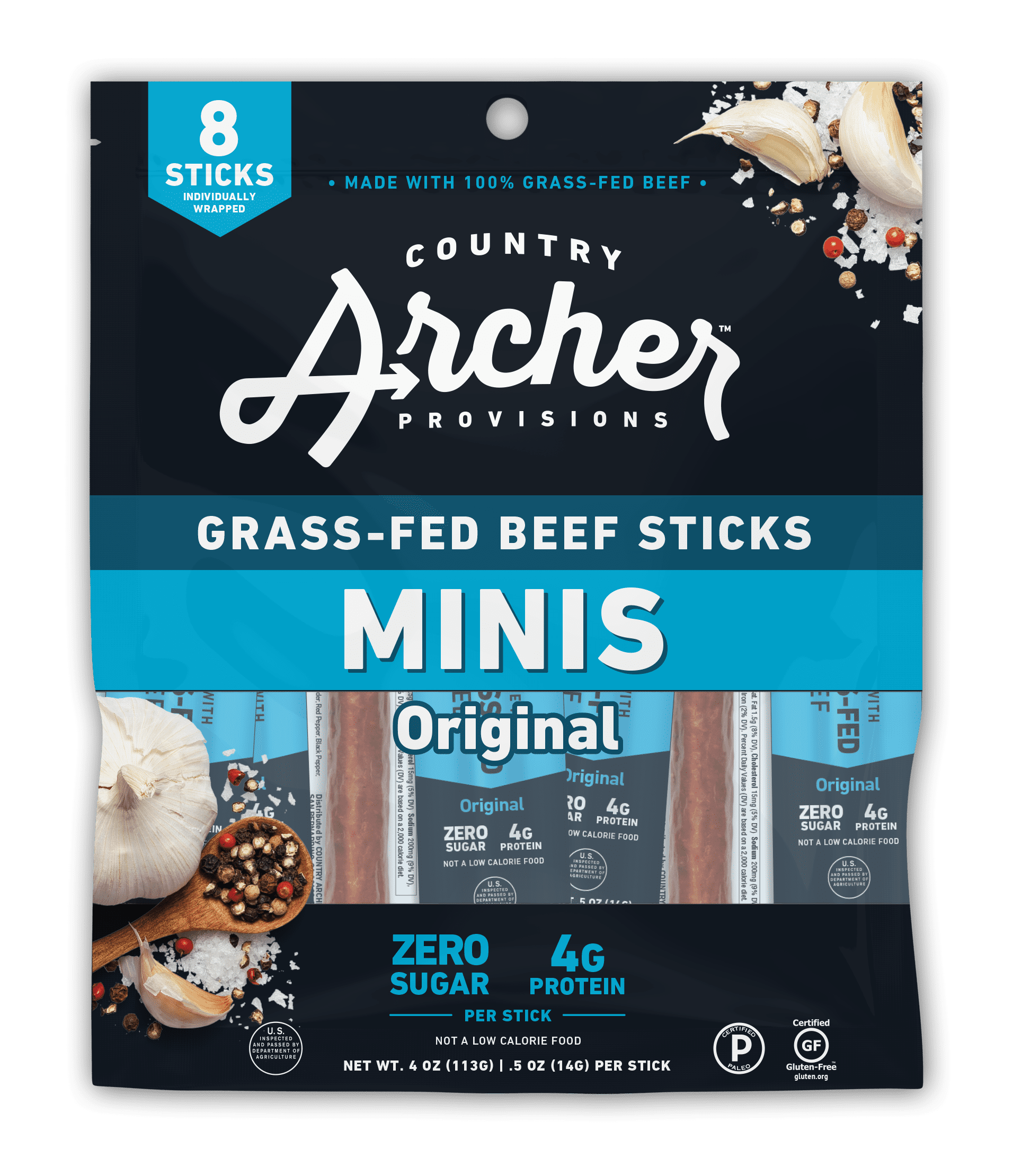 Country Archer Original Beef Mini Stick Bag, 0.5 oz, 8 Count