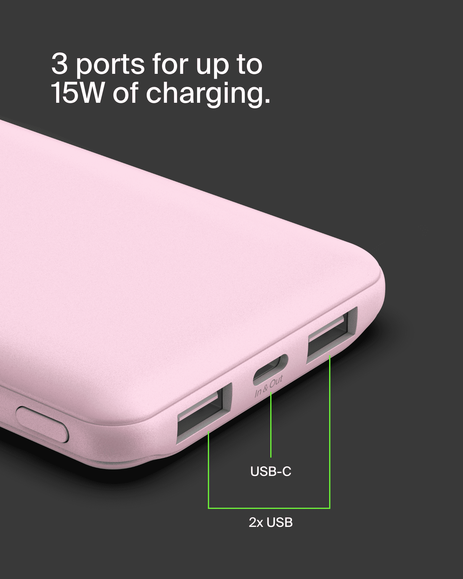 Belkin Portable Charger, USB-C Power Bank 10,000mAh w/ 1xUSB-C and 2xUSB-A Ports, 15Watt w/ Type-C to Type-A Cable for iPhone 16, 16e, Samsung Galaxy S25, Nintendo Switch 2 & More - Pink