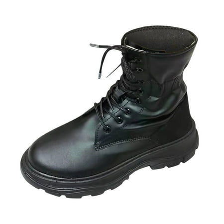 

Boots Elastic Solid Color Leather Cloth Stitching Lace-up Platform Casual Short