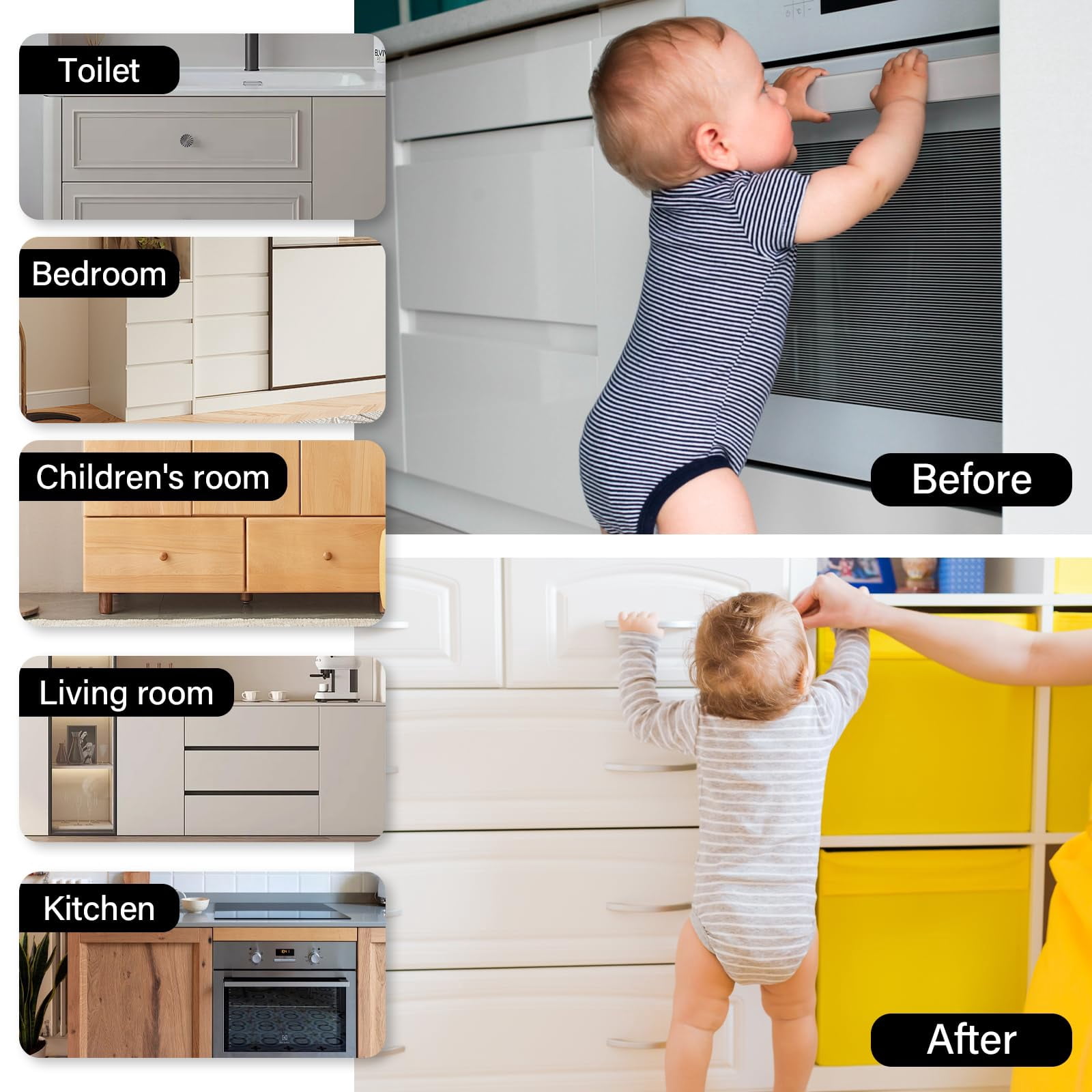 kimitimi 24 Pack Magnetic Cabinet Locks Baby Proofing - Child Safety Cabinet Latch Locks with Adhesive, No Drill or Tools Installation, for Cabinets Drawers Doors