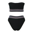 thumbnail image 5 of UTSJKR Two Piece Bathing Suit Women Color Block Aztec Strapless Bandeau Bikini Set Summer Mid Waisted Tummy Control Swimwear Black M, 5 of 9