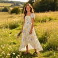 thumbnail image 4 of WRKEKC Dresses for Girls Flutter Sleeve Ombre Floral Print Pleated Fabric Waist Tie Swing Casual Summer Dress For Girls 3-10 Years, 4 of 7