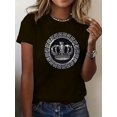 thumbnail image 1 of Women'S Casual Summer T-Shirt with Crown & Greek Key Print - "BORN TO BE WILD" Design, Short Sleeve, Round Neck, Allseason Top, Casual Attire | Crown Print Top | Detailed Print Top, 1 of 5