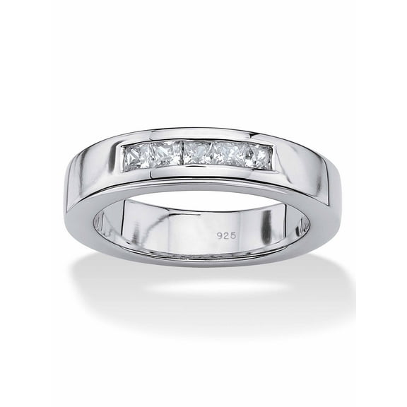 PalmBeach Jewelry Men's 1.85 TCW Emerald-Cut Cubic Zirconia Wedding Band in Platinum-plated Sterling Silver Sizes 7-16