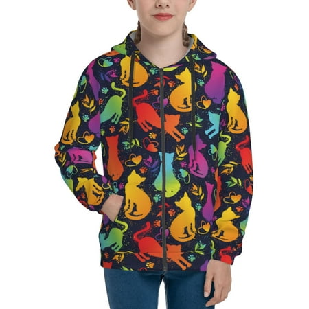 

Hoodies for Teen Girls Boys Colorful cats Long Sleeve Youth Kids Essentials Zip Up Hoodie Lghtweight Fashion Hoodies & Sweatshirts Jacket Fall Winter Outfits Tops