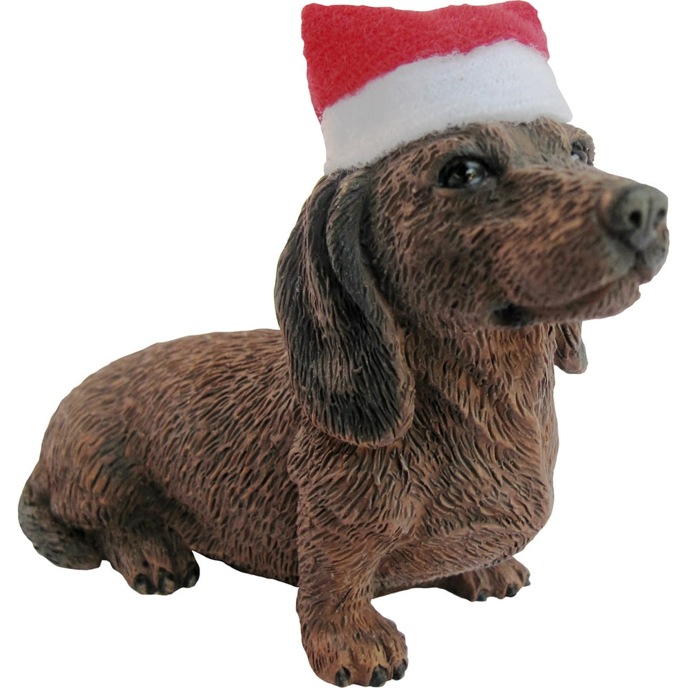 Sandicast Sitting Red Dachshund with Santa's Hat Christmas Dog Ornament