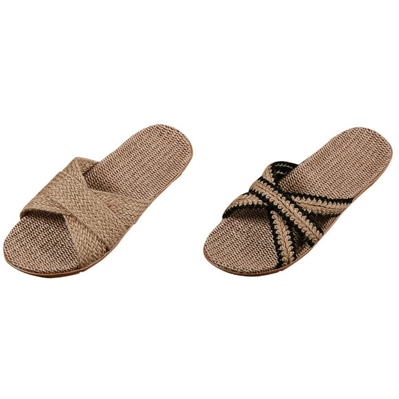 (2-Pack) Kcodviy Linen Men Ladies Shoes Sneaker Slippers for Women Summer Strap Slippers Casual Thong Slippers for Women Home Women's Slippers Women's Glass Slippers for Women Slipper