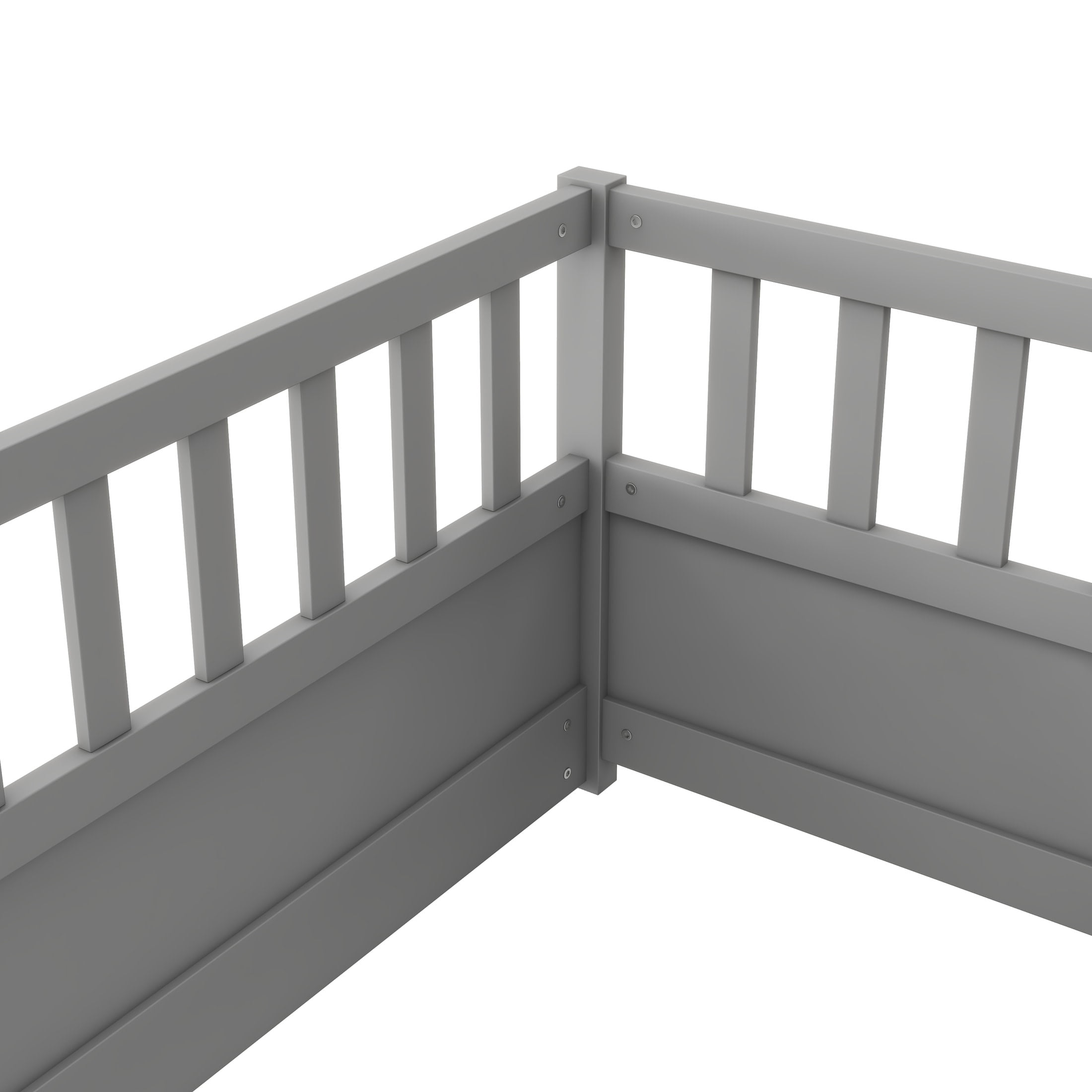 Noble House Twin Size Montessori Floor Bed with Safety Guardrails and Door, Wood Kids Bed Frame, Gray