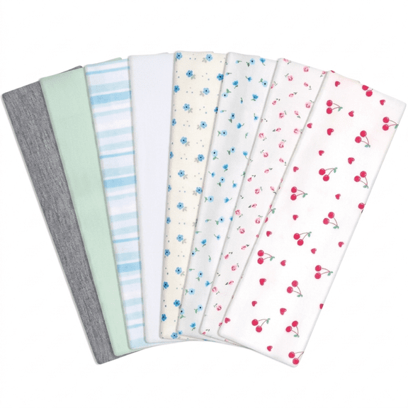 Headbands For Women, 8pcs Elastic Workout Headbands Moisture-Wicking Non-Slip Athletic Hair Bands Cherry Printed And Solid Floral Hair Wraps For Yoga Running Gym Fitness Exercise