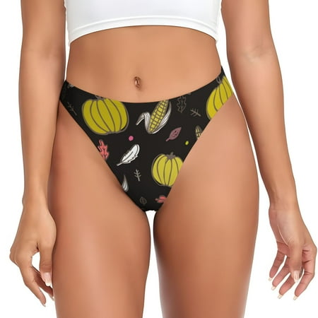 Qokaie yellow Pumpkin Corn Printed Women s Cotton Thong Underwear  Sexy Breathable Panties G-string-X-Small