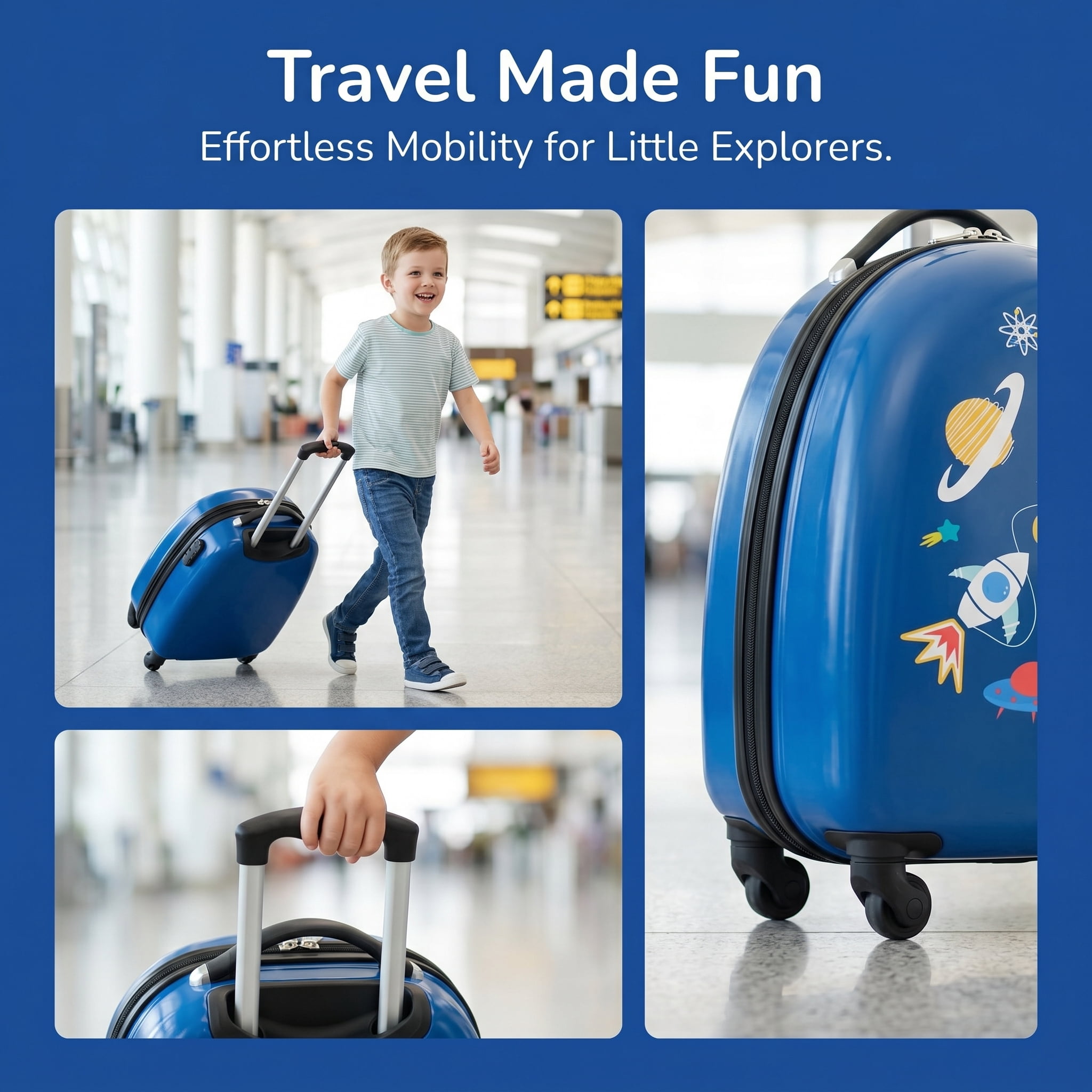 Resenkos Luggage Expandable Suitcase,16 Inch Kids Carry-On Luggage Hard Shell Suitcase with Wheels-Blue