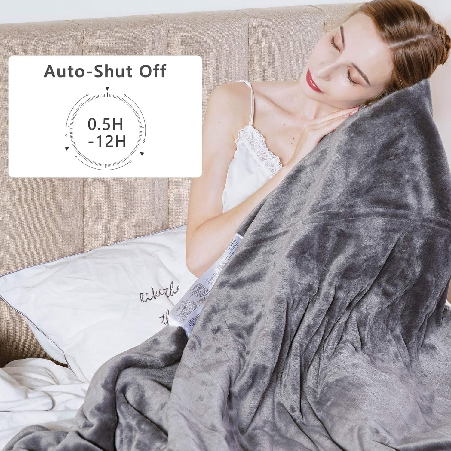 Mayincolor Electric Heated Blanket, 84" x 62" Twin Size Electric Blanket with 10 Heating Levels and 12 Hours Auto-Off, Soft Flannel Blanket with ETL & FCC Certification, Grey