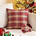 thumbnail image 2 of Pack of 2 Christmas Plaid Decorative Throw Pillow Covers Snowflake Tartan Scottish Cushion Cover for Sofa Couch Farmhouse Holiday Decor Red and Yellow, 20x20 Inch, 2 of 6