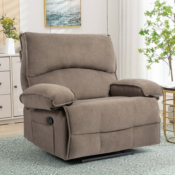Oversized Manual Recliner Sofa Chair for Living Room, Comfortable Plush Upholstered Lounge Seat with High Back Support, Durable Frame and Easy-to-Use Reclining Mechanism, Brown