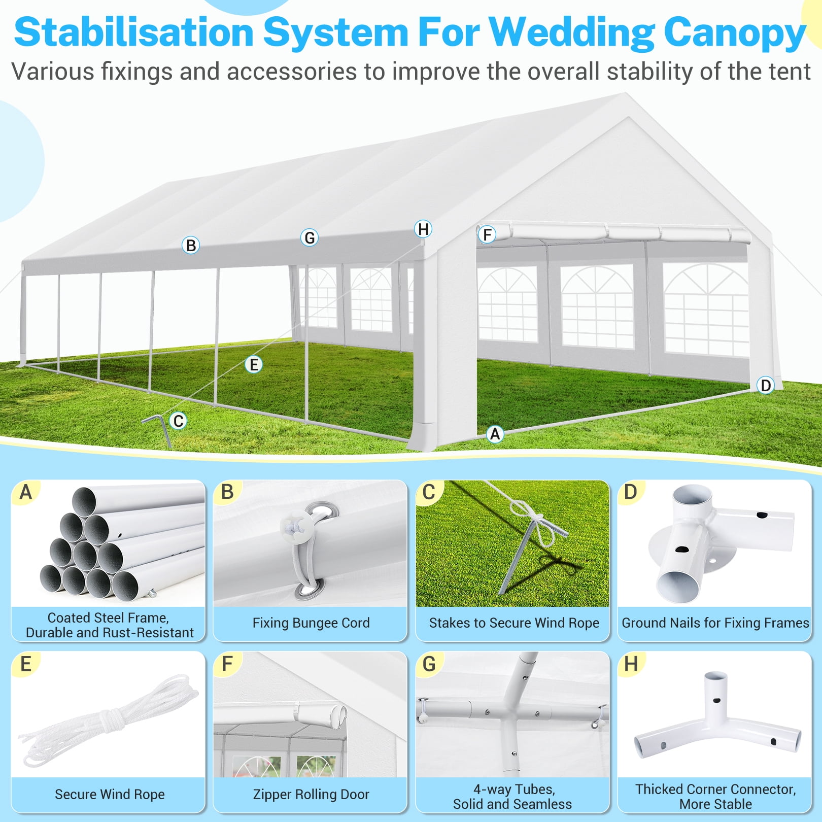 SANOPY 20x40ft Heavy Duty Party Tent, Outdoor Commercial Canopy with Removable Sidewalls, Gazebo Shelter for Wedding, Outdoor Carport Party Tent for Event, White
