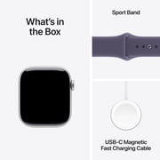 Apple Watch Series 11 [GPS + Cellular 42mm] Smartwatch with Silver Aluminum Case with Purple Fog Sport Band - M/L