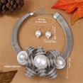 thumbnail image 3 of Chunky Flower Net Chain Statement Pearl Necklace Earring Set For Women Tribal Fashion Costume Accessories Unique Pearl Pendent Collar Choker Bib Handmade, 3 of 4