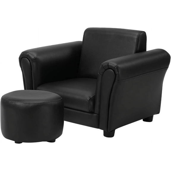 GLACER Kids Sofa w/Footstool, Toddler Mini Couch w/PVC Leather, Ergonomic Armrest & Backrest, 100 LBS Load-Bearing, Upholstered Children Sofa for Boys Girls (Black)