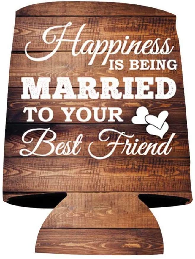 Happiness is Being Married to Your Best Friend Wedding Can Sleeve Coolers, Beverage Coolers, Set of 12