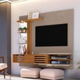 thumbnail image 2 of Moveis Mueble para TV y Panel Soporte de TV Colgante para Pantalla de hasta 55” Modelo Frizz con Diseño Moderno y Entrepaños de Vidrio Laterales Color Fendi / Natural, 2 of 5