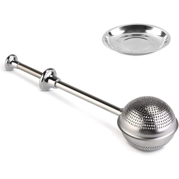 Infusores de té en forma de bola, colador de té con asa para té de hojas sueltas y especias para calentar, colador de acero inoxidable, hojas sueltas para té, especias y condimentos para la oficina o