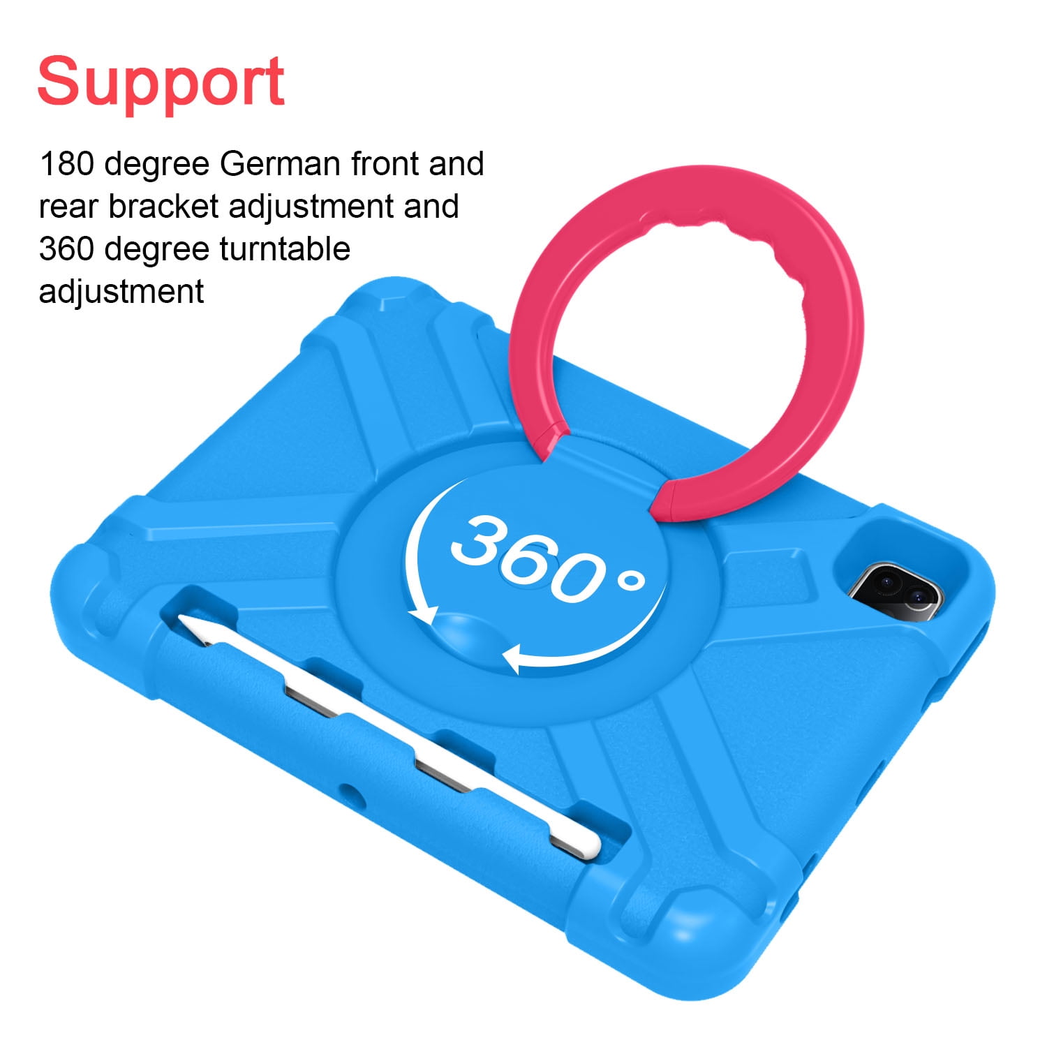 iPad Pro 11 2020 Case with Pencil Holder, Allytech Kids Friendly Case 360 Rotating Kickstand Heavy Duty Protective Shockproof Case Cover for Apple iPad Pro 11 2nd Generation 2020, Blue/Rose