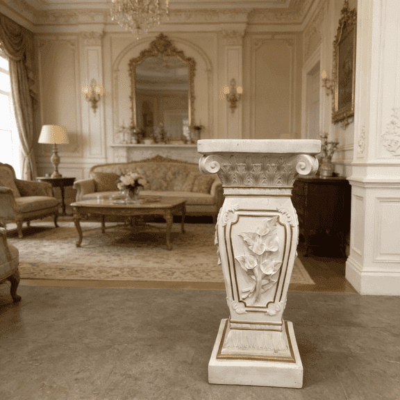 22.05" H x 9.06" W European Style Floral Carved Roman Column Pedestal, Resin Decorative Pillar, Elegant Garden & Courtyard Display Stand for Statues & Ornaments