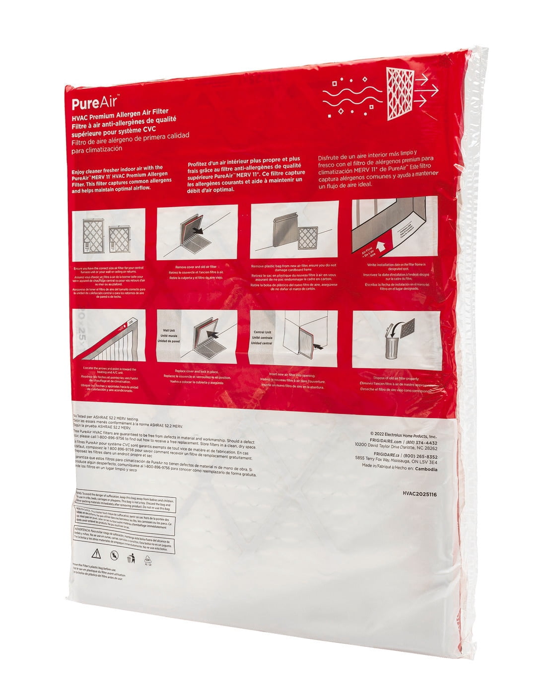 Frigidaire WCIHVAC2025116 20 x 25 x 1 in. MERV 11 Premium Allergen Air Filter for HVAC202511