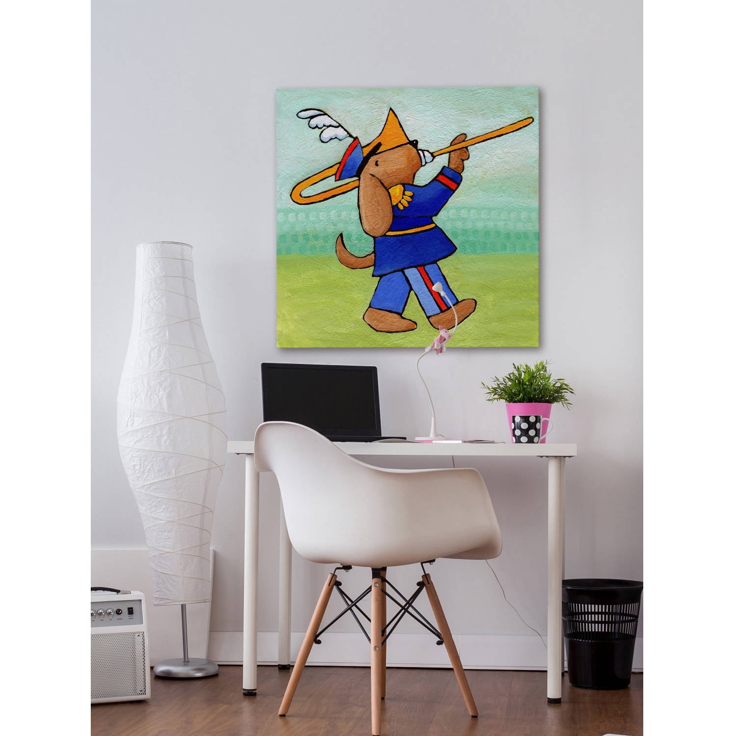 Marmont Hill "Give a Dog a Trombone" by Janet Nelson Painting Print on Wrapped Canvas