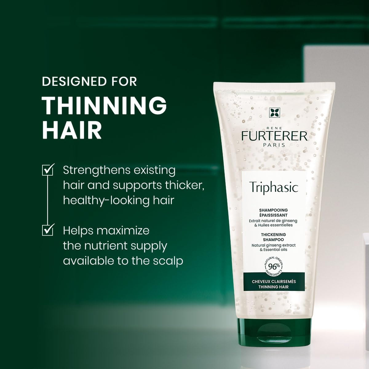 Rene Furterer TRIPHASIC Thickening Shampoo – For Thinning Hair – Improves hair density & strength, 6.7 fl oz