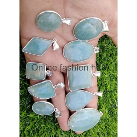 Amazonite Gemstone 925 Sterling Silver Plated Handmade Pendant 5 pcs