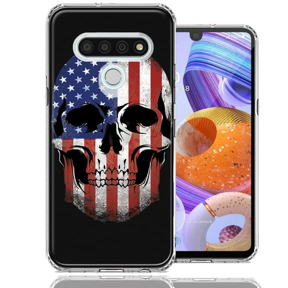 MUNDAZE For LG Stylo 6 US Flag Skull Double Layer Phone Case Cover