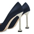 thumbnail image 3 of XYD Women Classic Rhinestone Studded Stiletto High Heel Pumps Slip On Pointed Closed Toe Satin Elegant Parties Shoes Size 14.5 Navy, 3 of 4