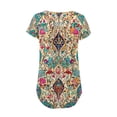 thumbnail image 5 of Maqroz Womens Pleated T Shirts Round Neck Short Sleeve Button Down Floral Printed Summer Tops Casual Loose Fit Blouses 2026 Navy L, 5 of 5