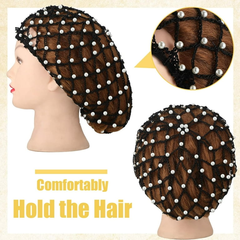 4 Pieces Snoods for Women Hair Net Pearl Crochet Mesh
