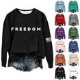 thumbnail image 4 of Women's Hoodie Freedom Print Crew Neck Relaxed Fit Drop Shoulder Long Sleeve Hoodless Sweatshirt Top, Purple ,XXXXXL, 4 of 4
